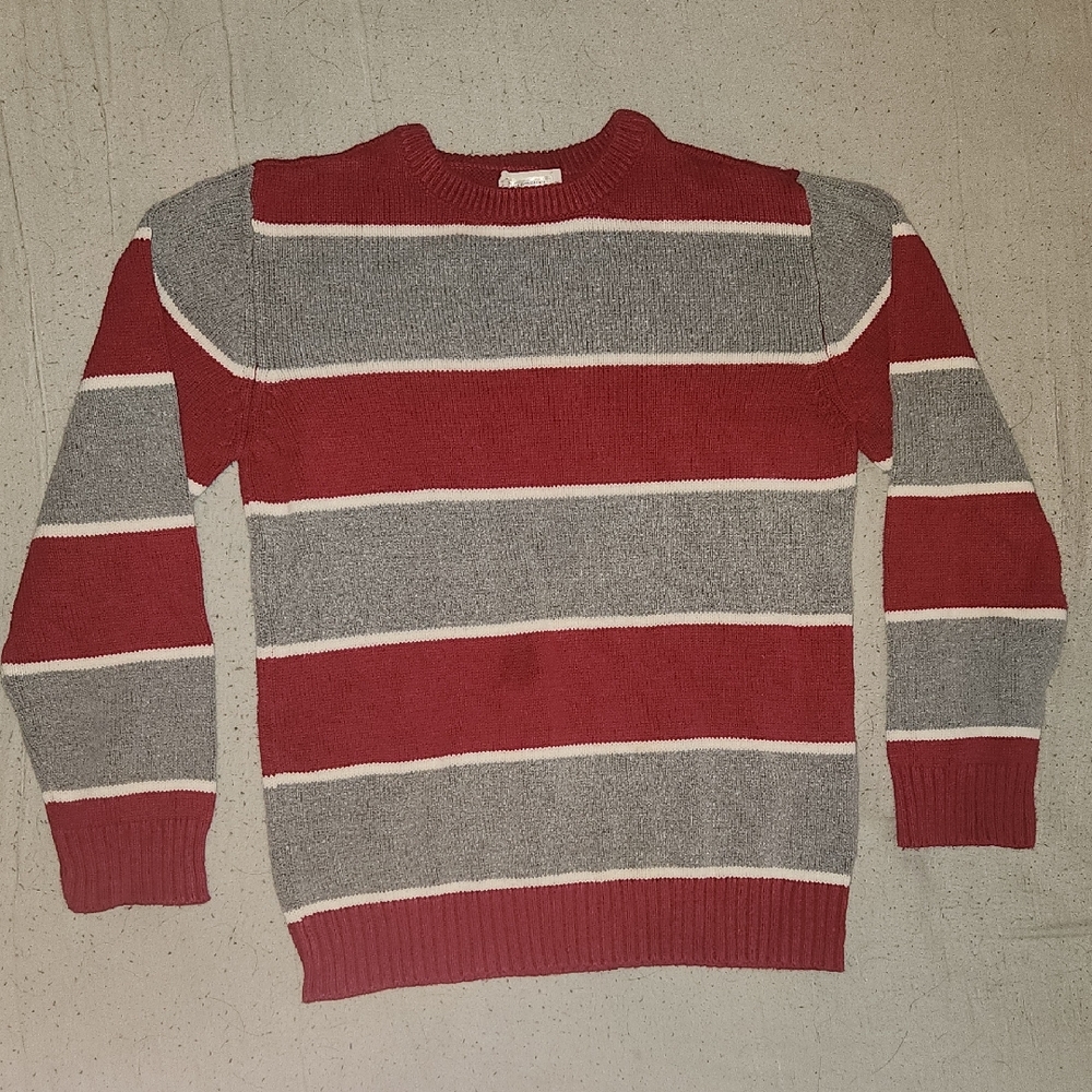 The Children's Place Red and Gray Striped Crewneck Sweater